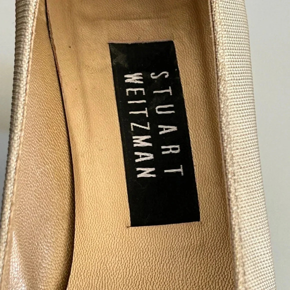 Vintage 1980/90's Stuart Weitzman Textured Square Toe Gold/Beige Pump Sz 9.5 - Picture 8 of 12